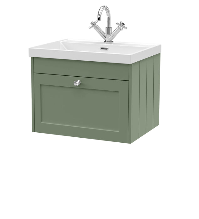 Old London Ashwick Satin Green 600mm Wall Hung 1-Drawer Unit With Basin 1 Tap Hole