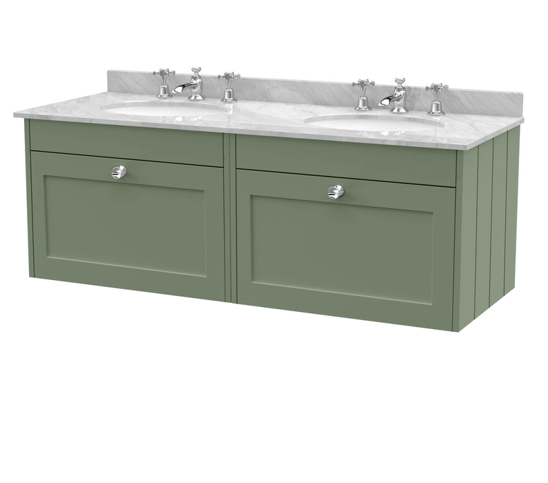 Old London Ashwick Satin Green 1200mm Wall Hung 2-Drawer Unit With Marble Top