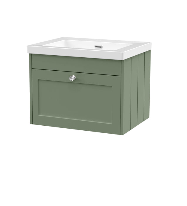 Old London Ashwick Satin Green 600mm Wall Hung 1-Drawer Unit With Basin