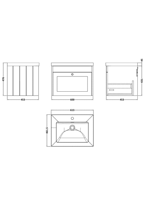 Old London Ashwick Satin Green 600mm Wall Hung 1-Drawer Unit With Basin