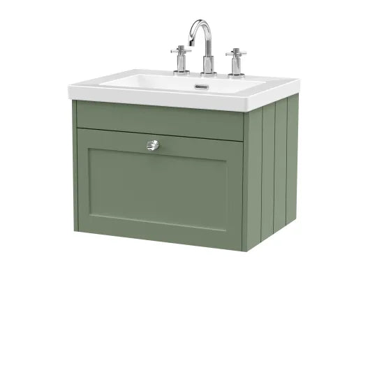 Old London Ashwick Satin Green 600mm Wall Hung 1-Drawer Unit With Basin