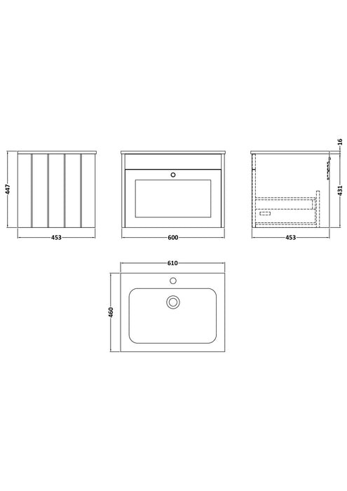Old London Ashwick Satin Green 600mm Wall Hung 1-Drawer Unit With Stone Basin 1 Tap Hole