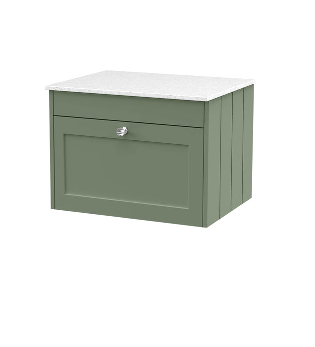 Old London Ashwick Satin Green 600mm Wall Hung 1-Drawer Unit With Marble Top