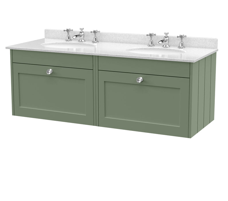 Old London Ashwick Satin Green 1200mm Wall Hung 2-Drawer Unit With Marble Top