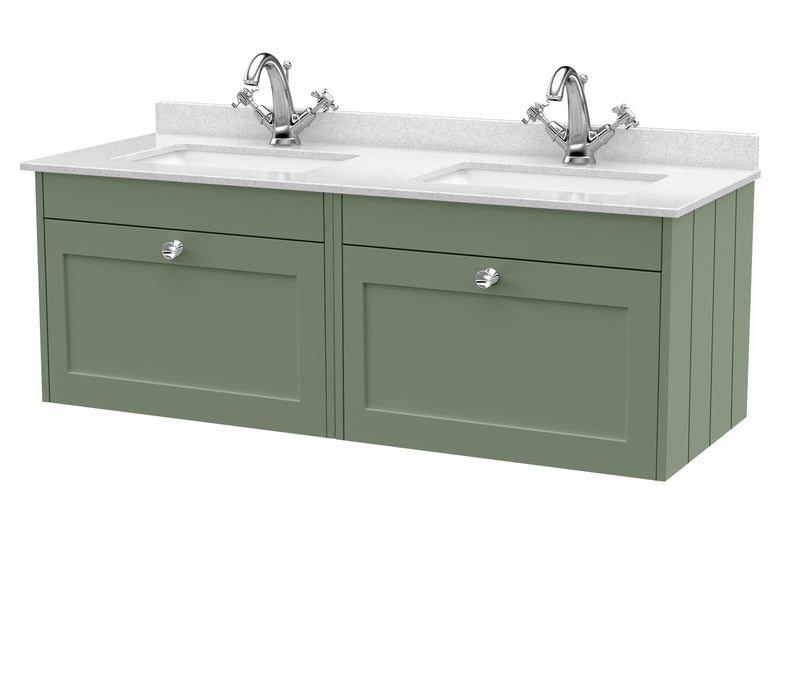 Old London Ashwick Satin Green 1200mm Wall Hung 2-Drawer Unit With Marble Top