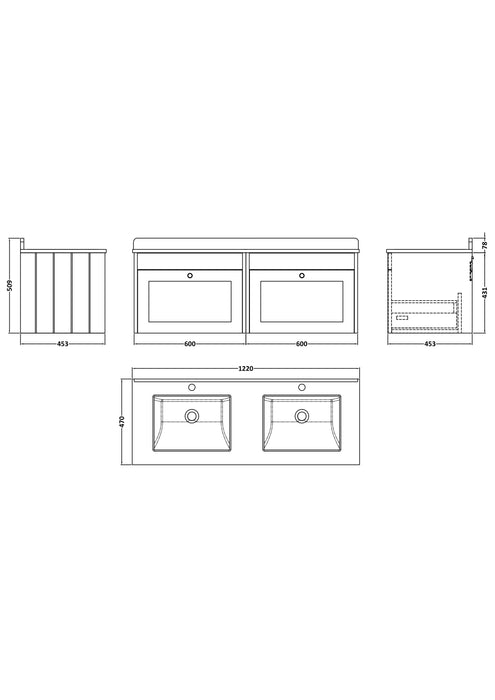 Old London Ashwick Satin Green 1200mm Wall Hung 2-Drawer Unit With Marble Top