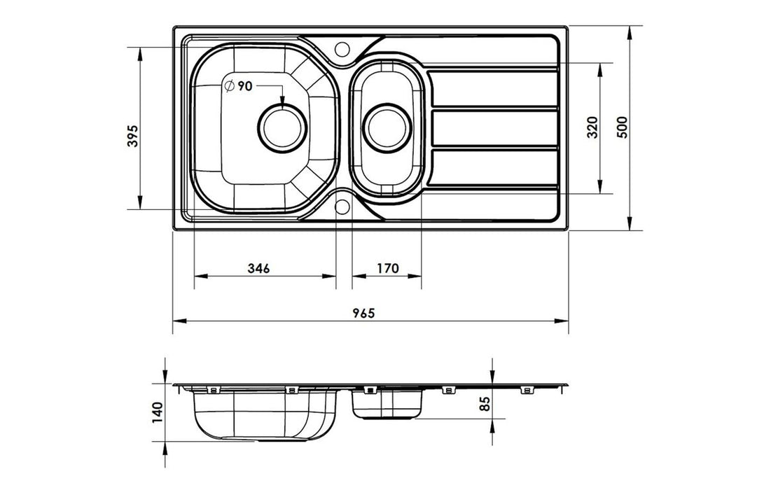 Prima 1.5B 965x500mm Inset Sink - Stainless Steel