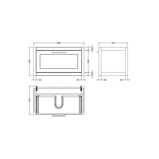 BC Designs Crestfield 800mm  1 Drawer Wall Hung Vanity Unit