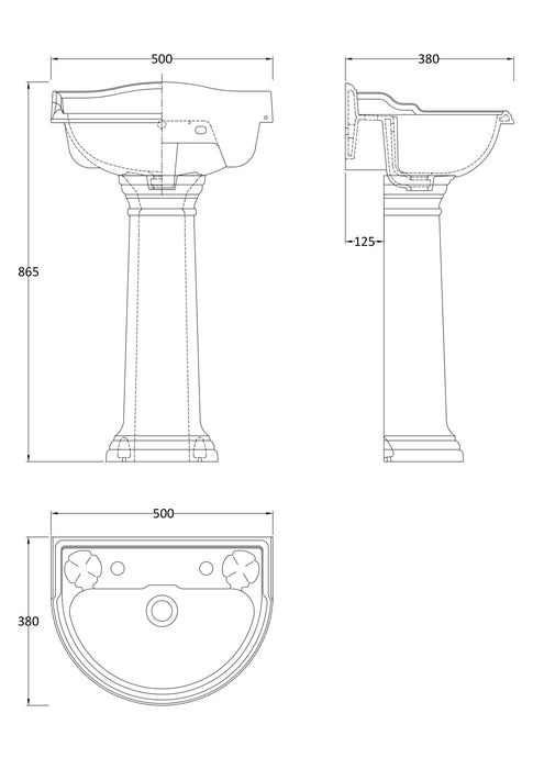 Old London Chancery 2 Tap Hole 500mm Ceramic Basin & Pedestal