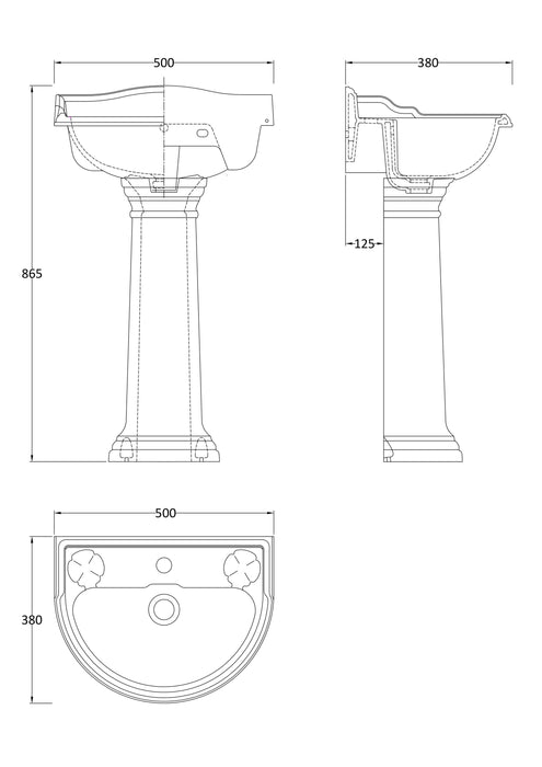 Old London Chancery 1 Tap Hole 500mm Ceramic Basin & Pedestal