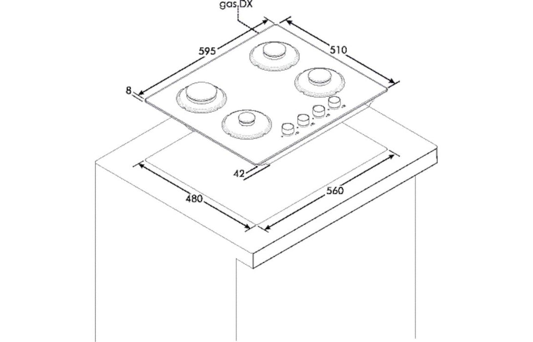 Candy CVG6DPB 60cm Gas on Glass Hob - Black Glass