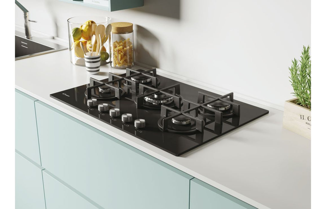 Candy CVG74WPB 75cm Gas Hob - Black Glass