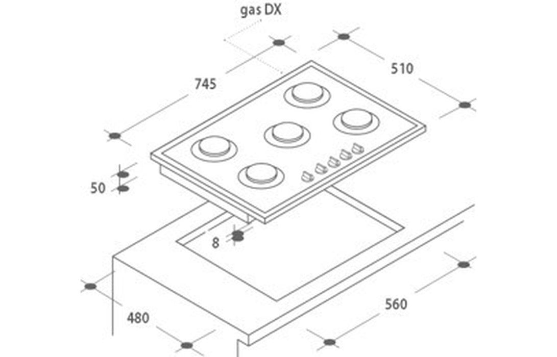 Candy CVG74WPB 75cm Gas Hob - Black Glass