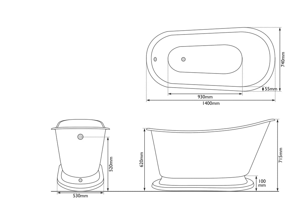 Hurlingham Cameo Freestanding Cast Iron Slipper Bath 1400 x 740mm