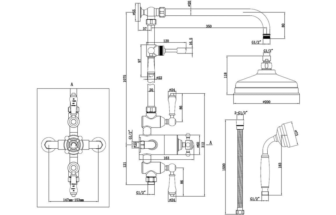 Carrick Thermostatic Shower Kit - Brushed Brass