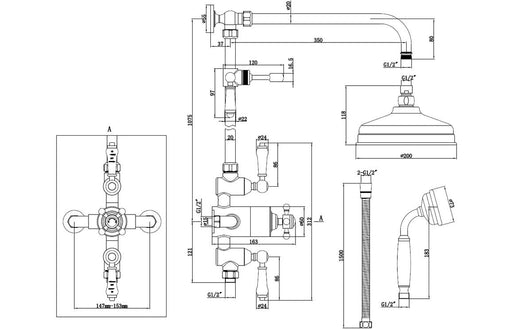 Carrick Thermostatic Shower Kit - Brushed Brass