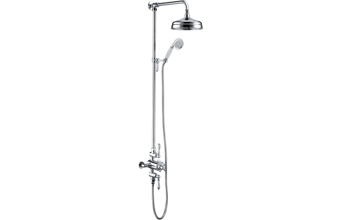Carrick Traditional Exposed Two Outlet Shower Valve w/Riser Kit & Overhead - Chrome