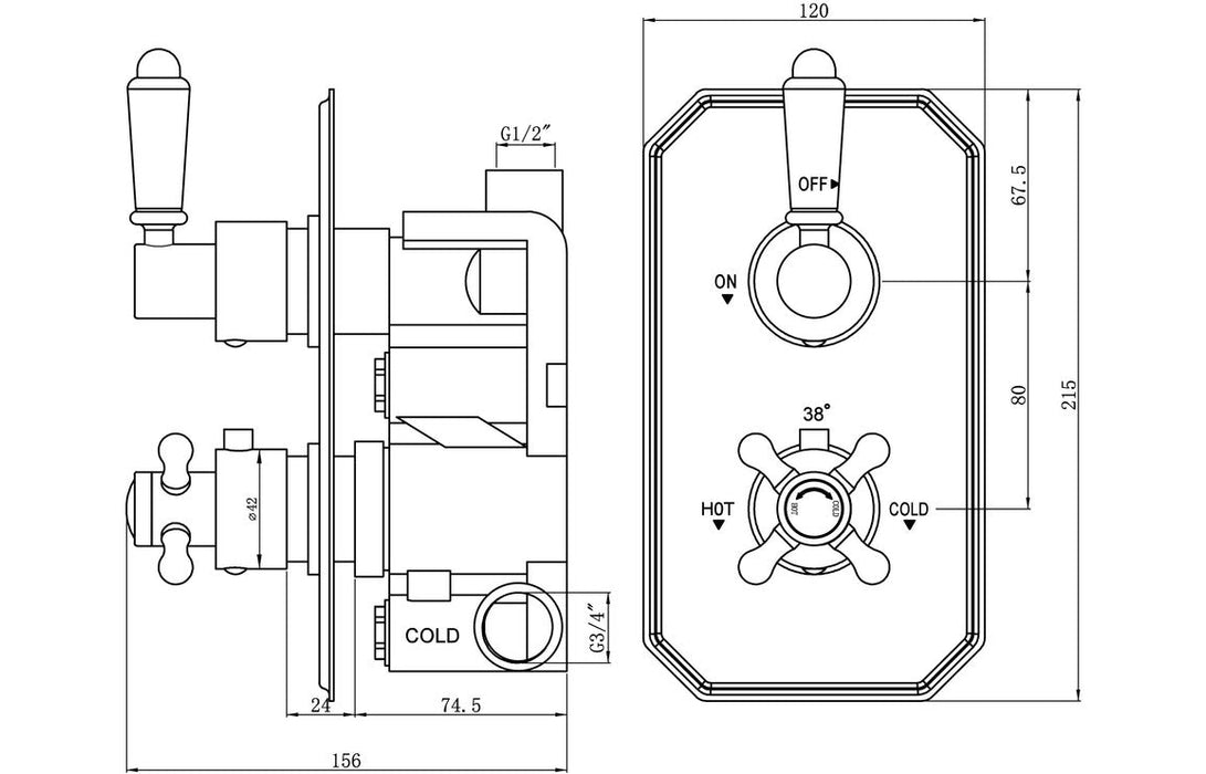 Carrick Traditional Lever Thermostatic Single Outlet Shower Valve - Chrome