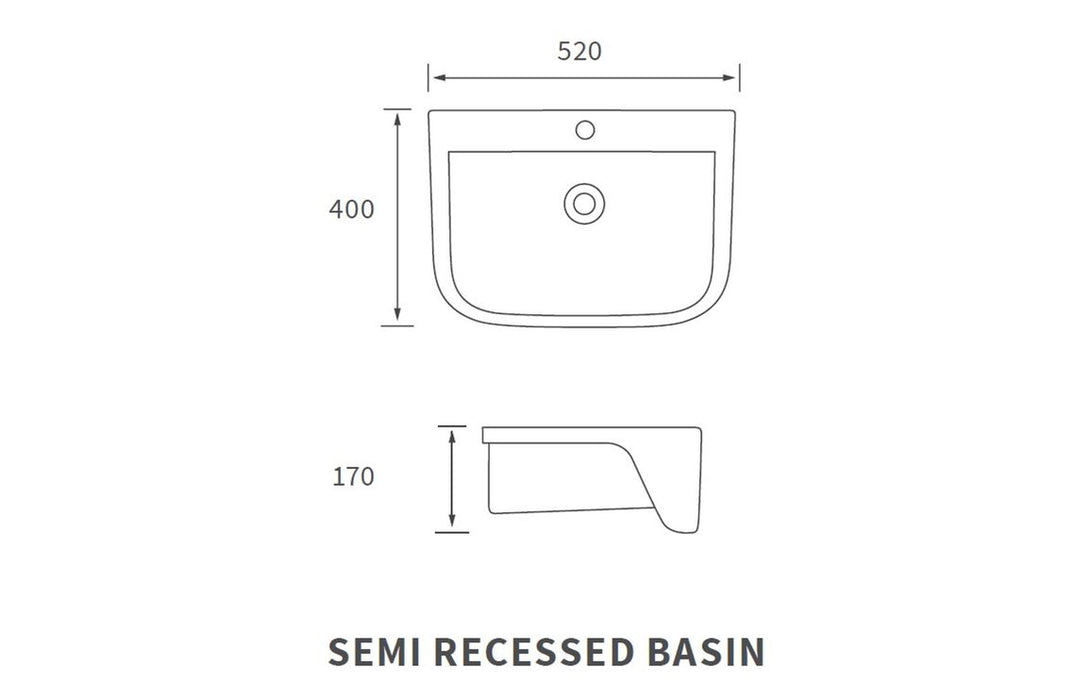 Cedraire 520x400mm 1TH Semi Recessed Basin
