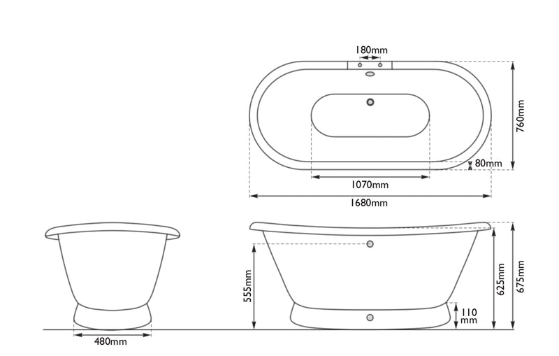 Hurlingham Chaucer Freestanding Cast Iron Bath 1680 x 760mm
