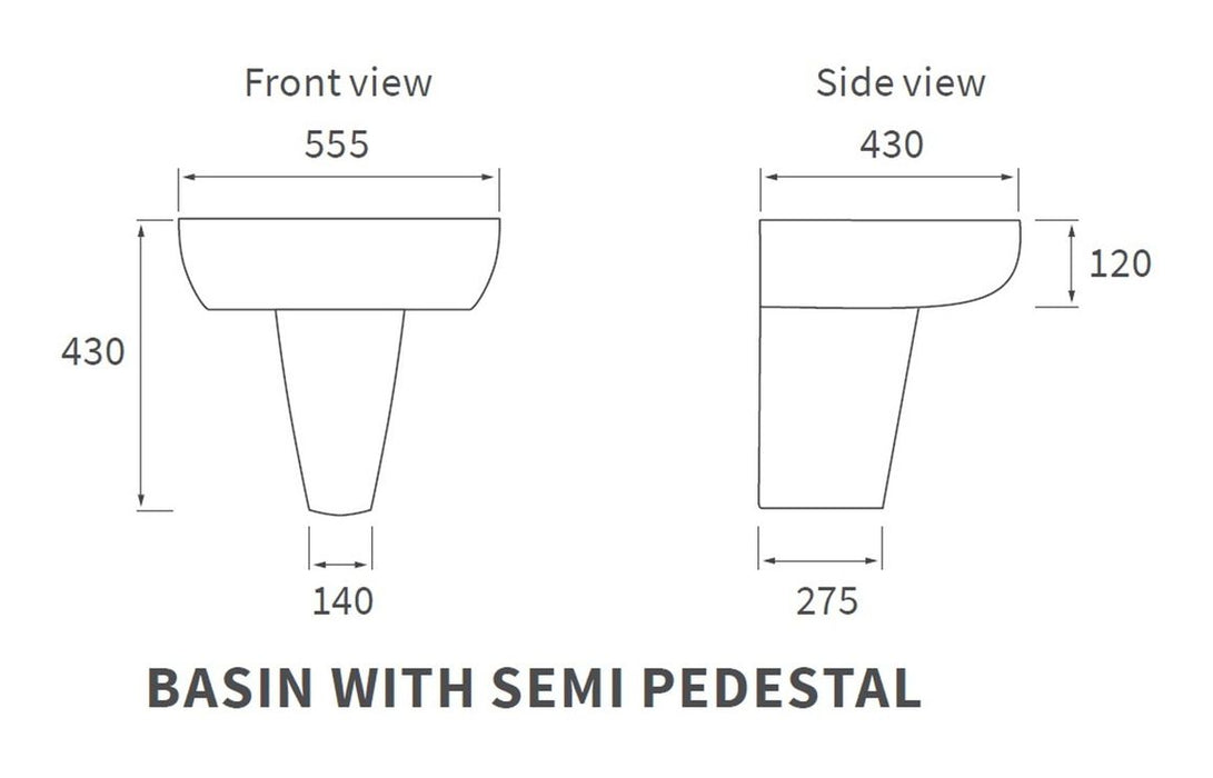 Silvain 555x430mm 1TH Basin & Semi Pedestal