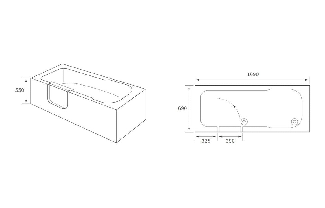 Clearway 1690x690x550mm 0TH Bath (LH)