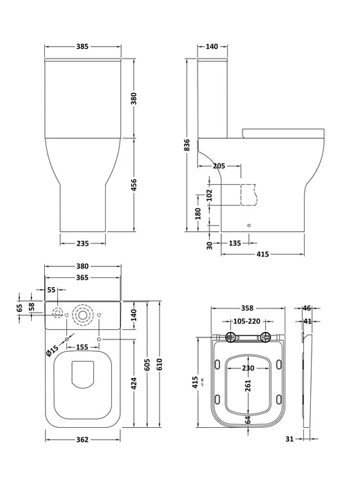 Comfort Height Pan, Cistern or Seat Line Drawing 