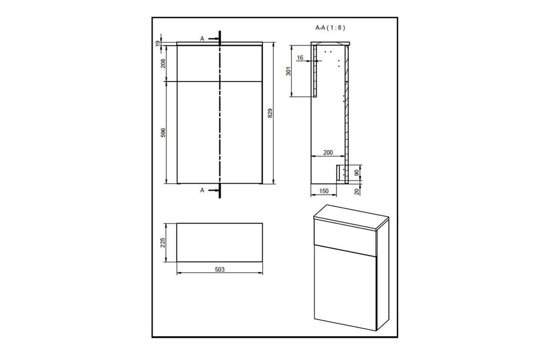 Dualis 500mm WC Unit - Matt Black & Glass