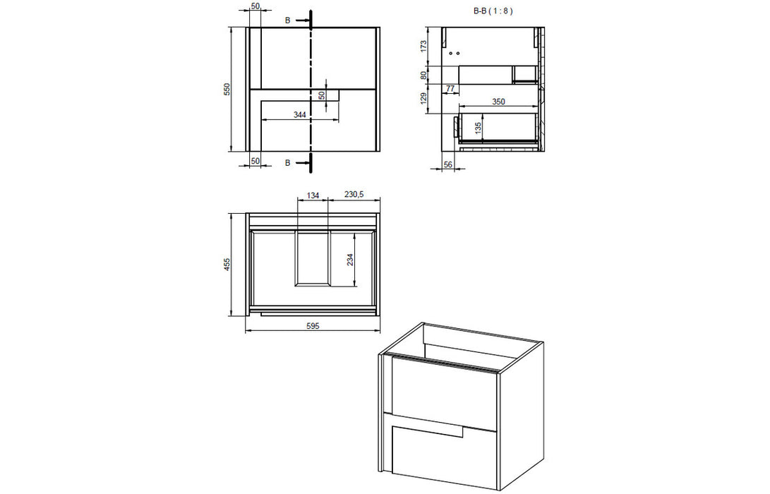 Dualis 1210mm Wall Hung 4 Drawer Basin Unit & 2TH White Basin - Matt Cotton & Oak Effect