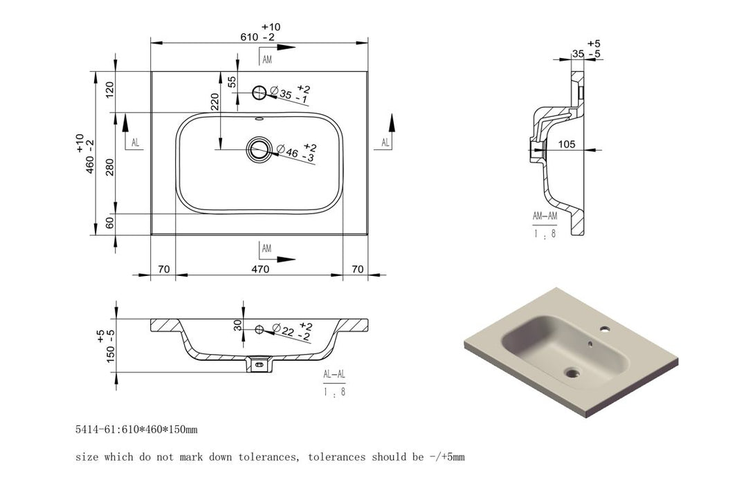 Dualis 615mm Wall Hung 2 Drawer Basin Unit & 1TH White Basin - Matt Black & Glass