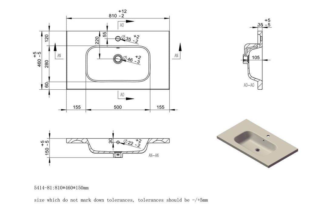 Dualis 815mm Wall Hung 2 Drawer Basin Unit & 1TH White Basin - Matt Black & Glass