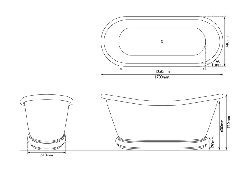 Hurlingham Bulle Copper-Nickel Bath 1700x740 Freestanding Bathtub