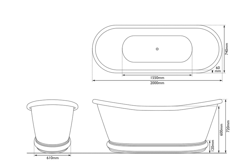 Hurlingham Bulle Reserve Copper-Nickel Bath 2000x740 Freestanding Bathtub