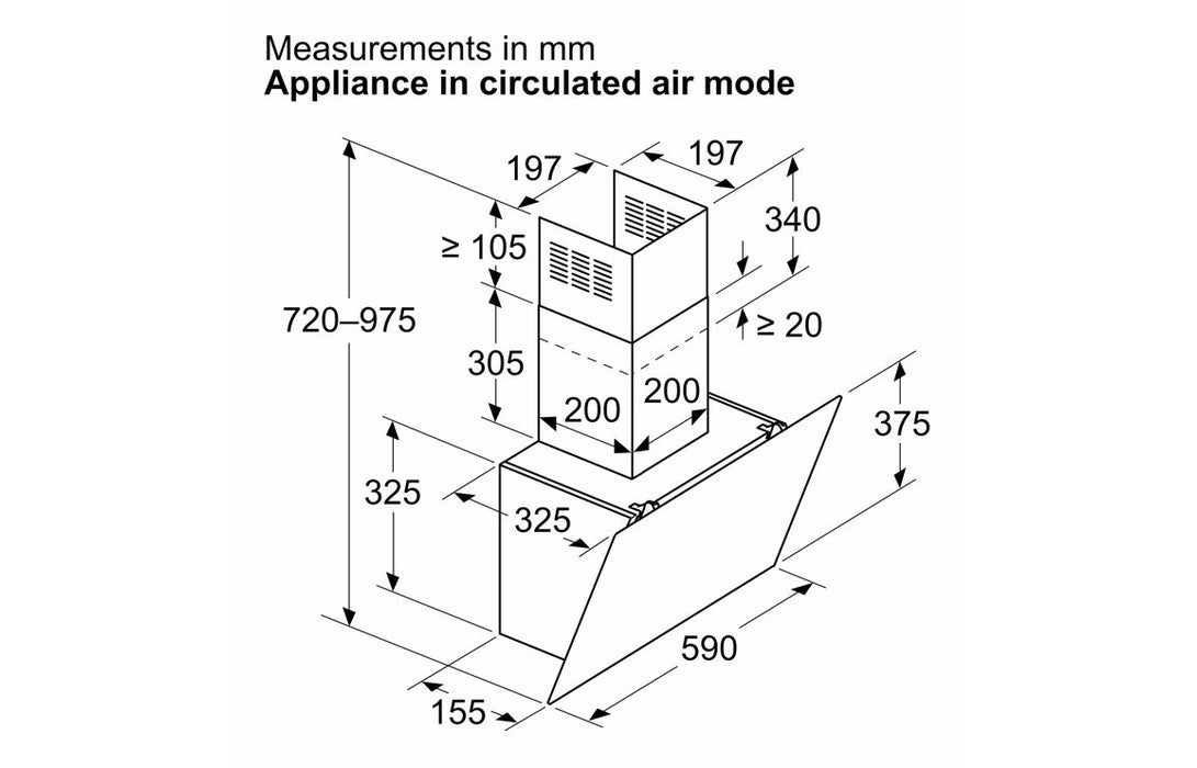 Neff N30 D63IDK1S0B 60cm Angled Chimney Hood - Black Glass