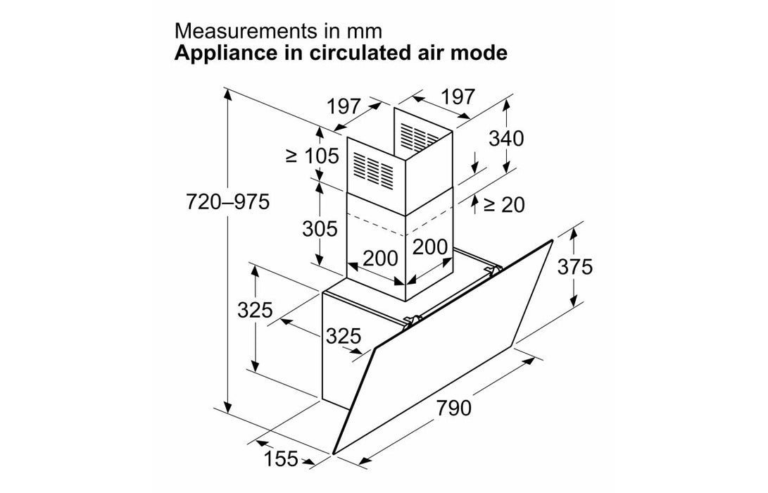 Neff N30 D83IDK1S0B 80cm Angled Chimney Hood - Black Glass
