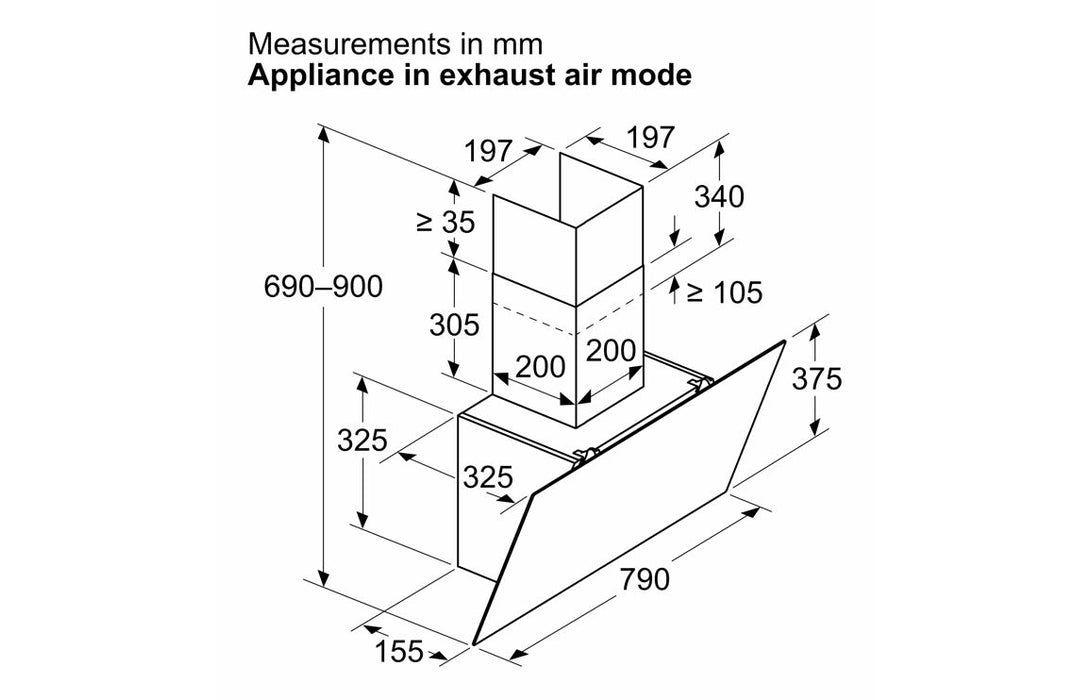 Neff N30 D83IDK1S0B 80cm Angled Chimney Hood - Black Glass