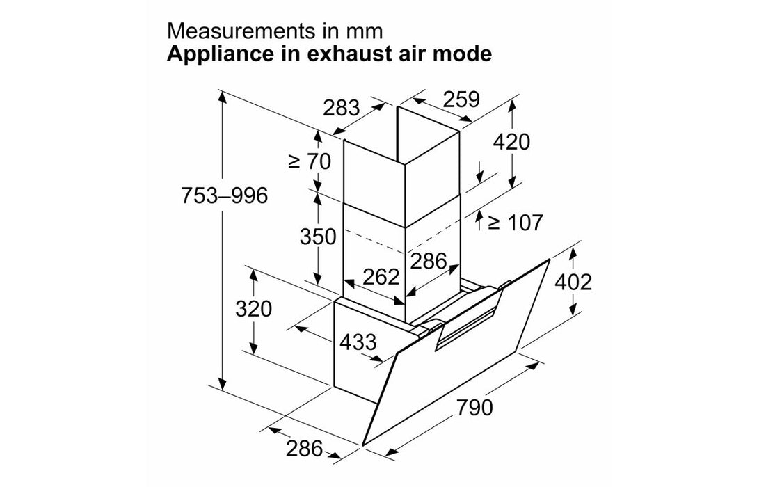 Neff N50 D85IFN1S0B 80cm Angled Chimney Hood - Black Glass