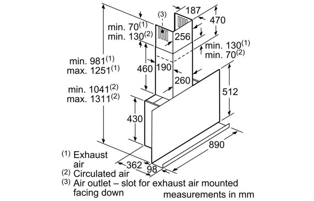 Neff N70 D95FRM1S0B 90cm Flat Glass Chimney Hood w/Shelf - Black
