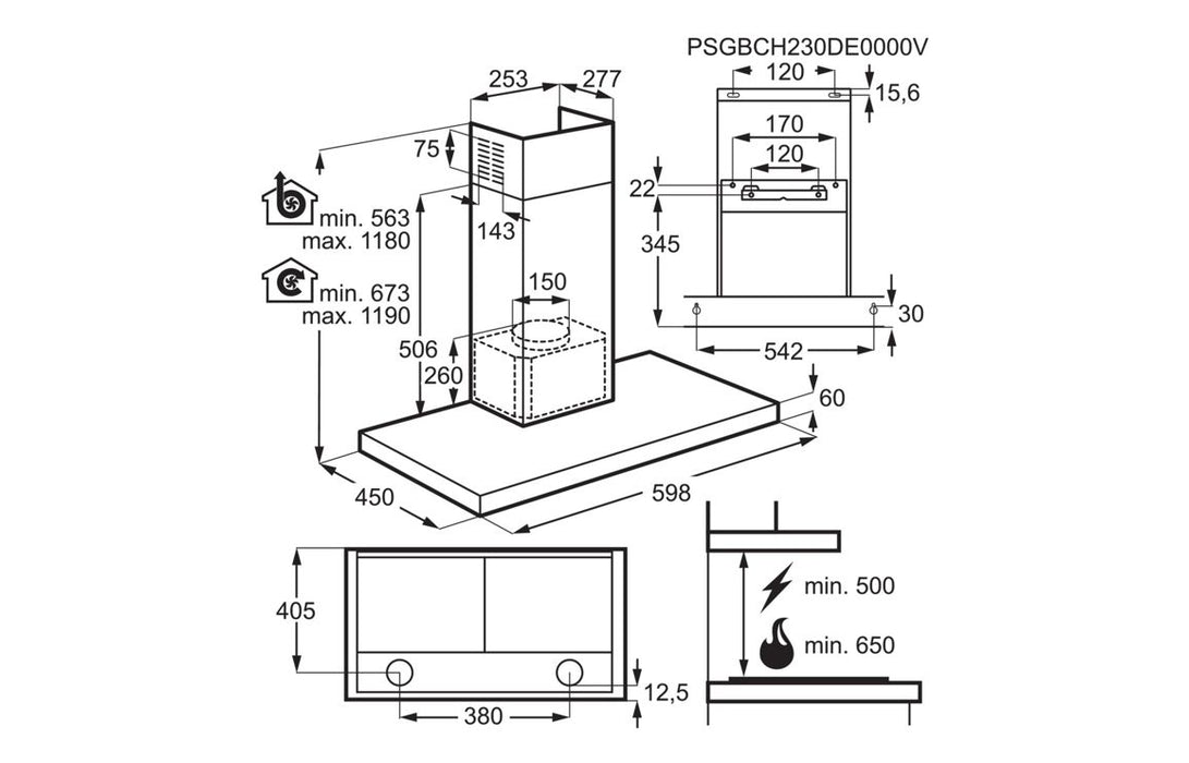 AEG DBX3651R 60cm Box Chimney Hood - Matt Black
