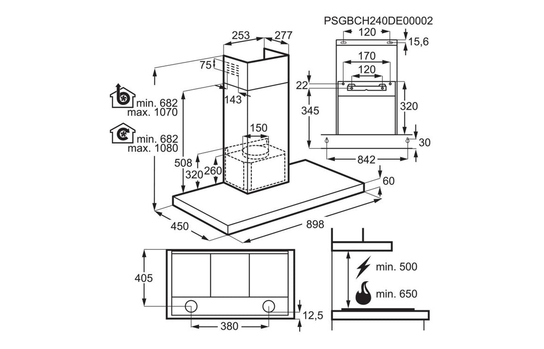 AEG DBX3951R 90cm Box Chimney Hood - Matt Black