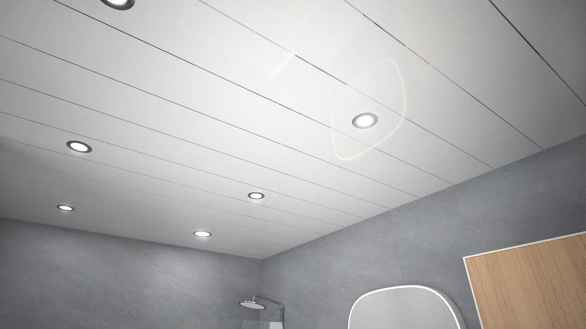 Ceiling Panel - White With Silver Strip - 10mm x 200mm x 4m - Pack of 8