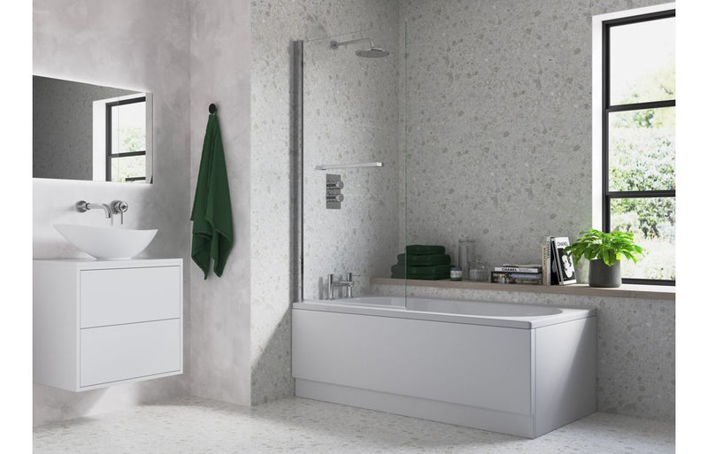 800x1500mm Single Straight Bath Screen w/Rail (6mm) - Chrome