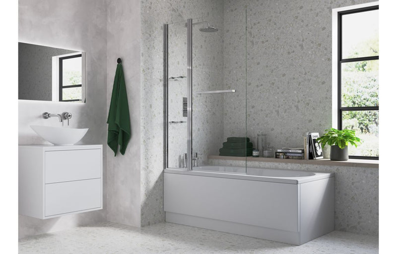 1000x1500mm Two Panel Folding Bath Screen (6mm) - Chrome