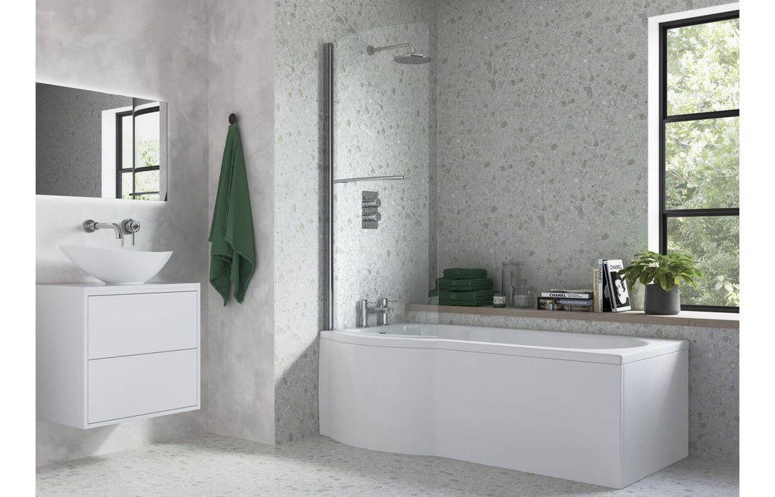 760x1500mm P Shape Bath Screen (6mm) - Chrome