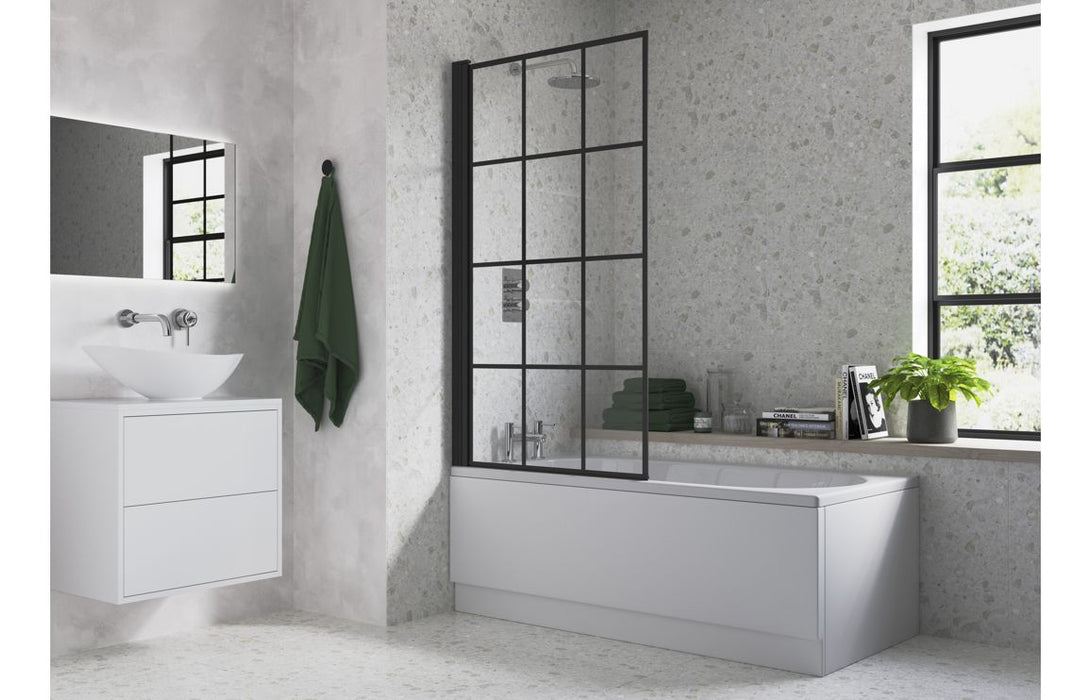 800x1500mm Single Straight Bath Screen (6mm) - Black Framed