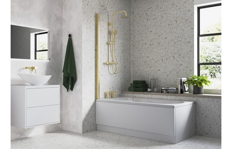 800x1400mm Square Bath Screen (6mm) - Brushed Brass