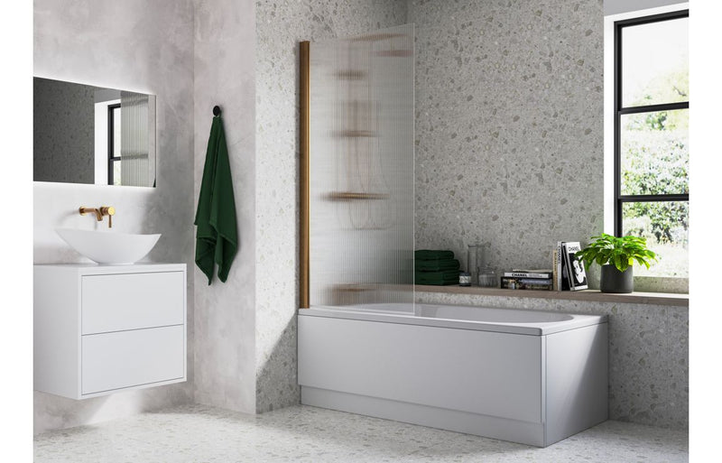 Fluted 800x1500mm Single Straight Bath Screen (5mm)