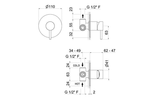 Vema Tiber Single Outlet Shower Mixer - Brushed Brass