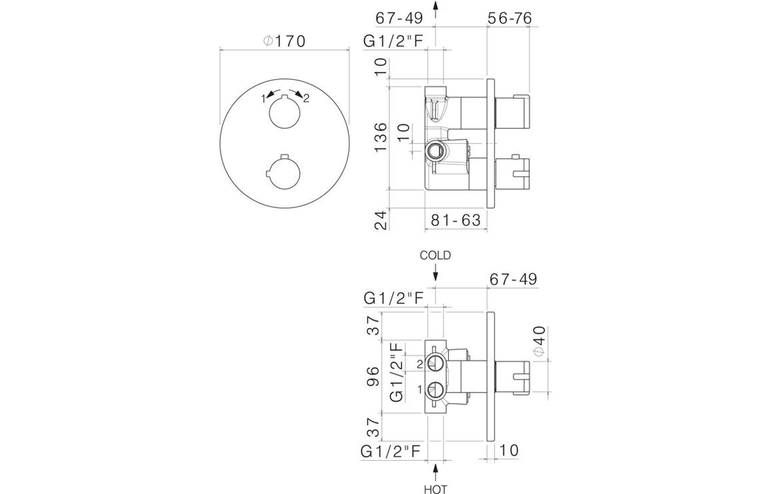 Vema Round Two Outlet Thermostatic Mixer Valve

