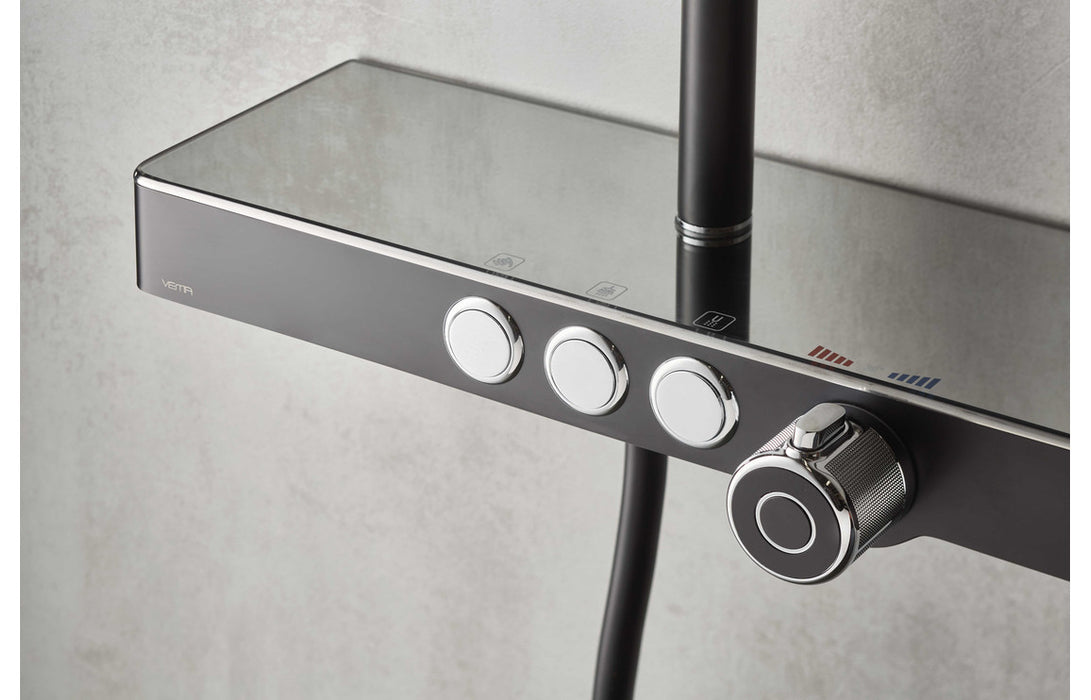Vema Thermostatic Shower Column w/Fixed Head, Riser, Shelf & Foot Wash - White/Chrome